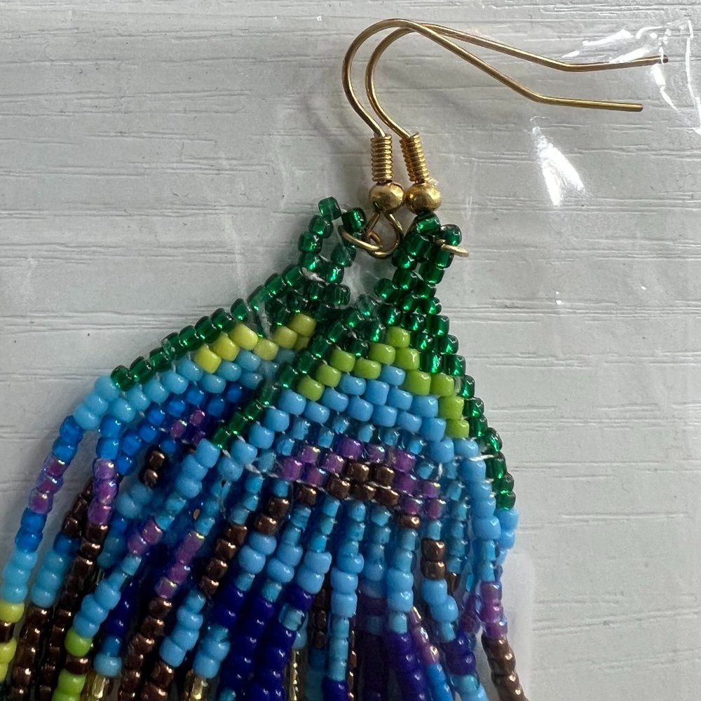 Peacock Feather Beaded Statement Boho Earrings - image 3